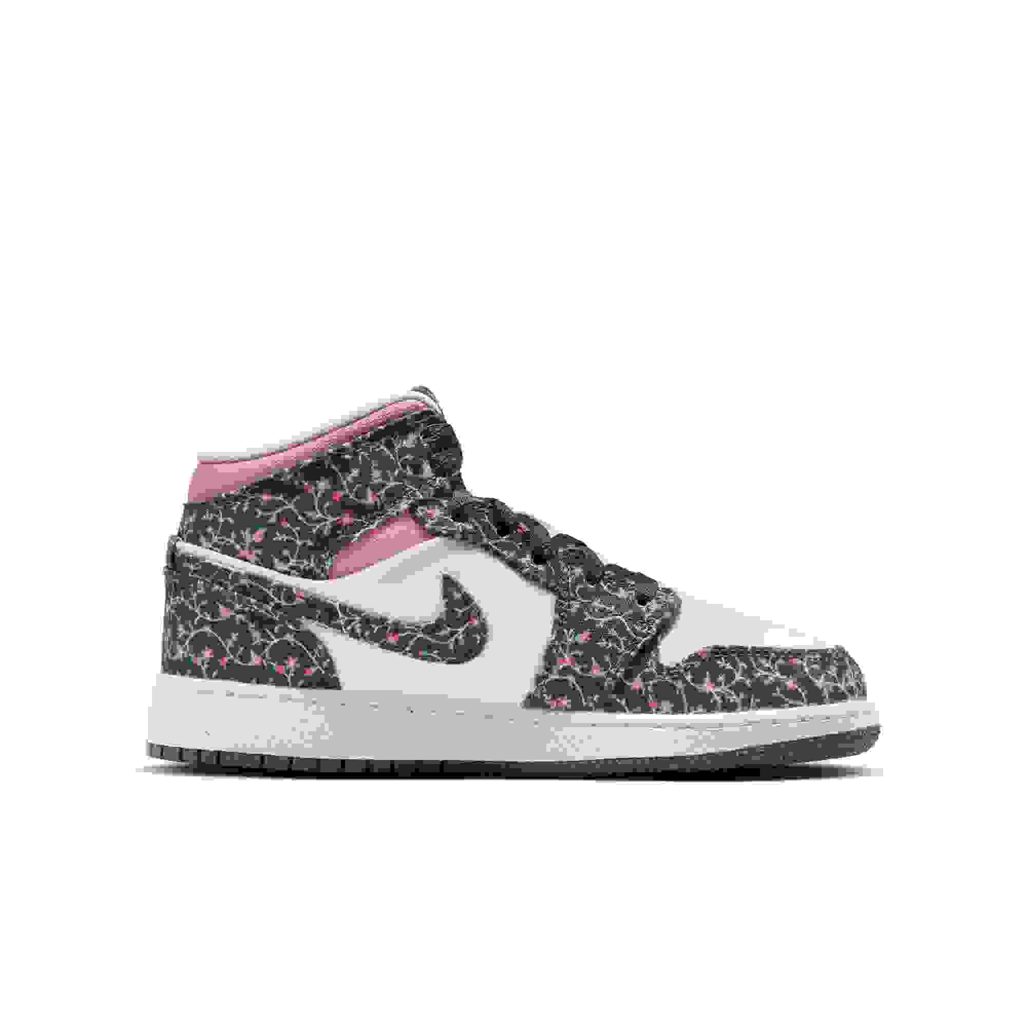Jordan 1 Mid SE Grade School Girls' "Anthracite/Sail/Red Stardust" Shoe